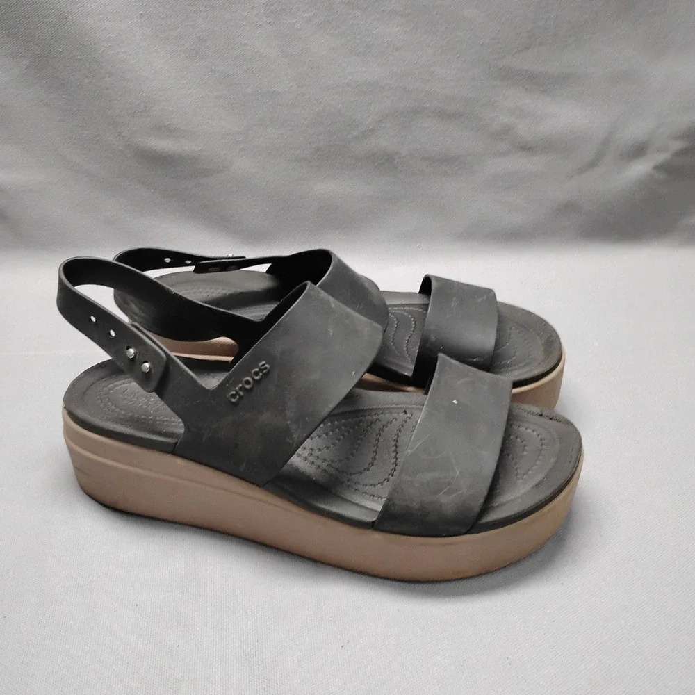 Crocs Brooklyn Low Wedge Sandal Womens 10 Black Mushroom Platform 206453